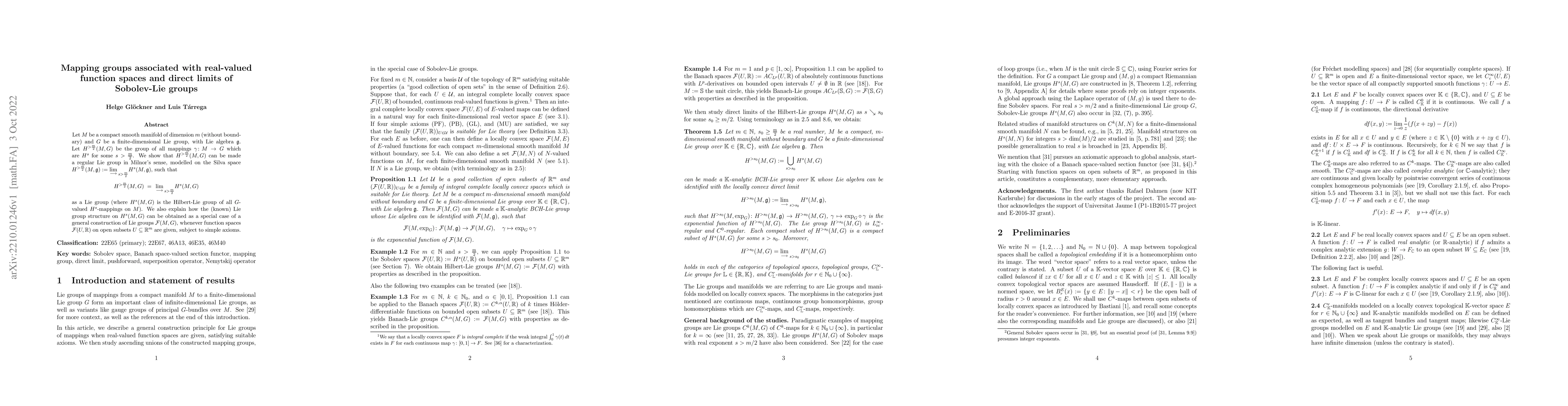 Thumbnail for Mapping groups associated with real-valued function spaces and direct
  limits of Sobolev-Lie groups