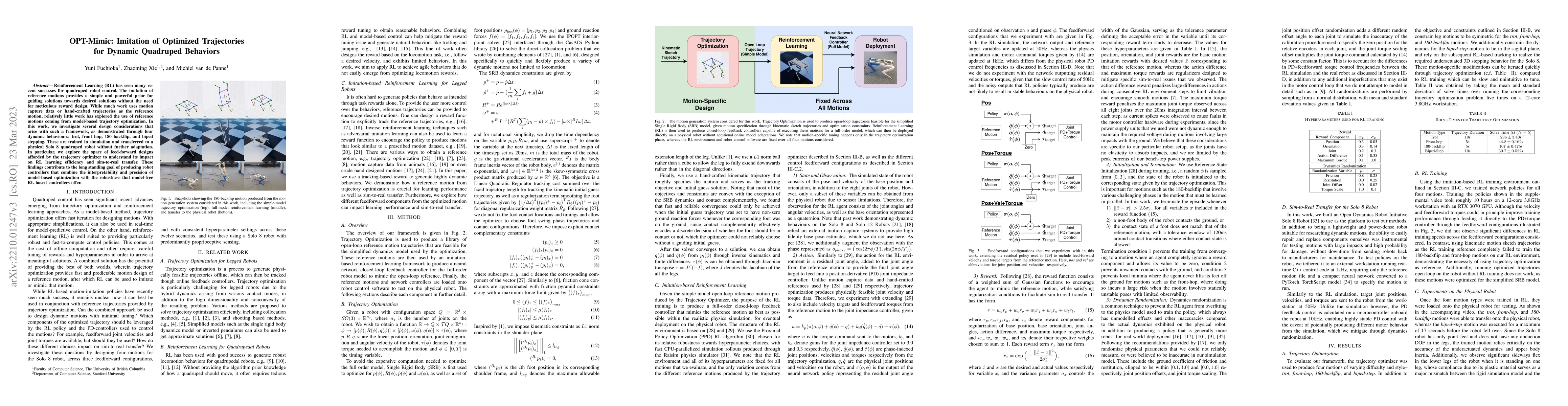 Thumbnail for OPT-Mimic: Imitation of Optimized Trajectories for Dynamic Quadruped
  Behaviors