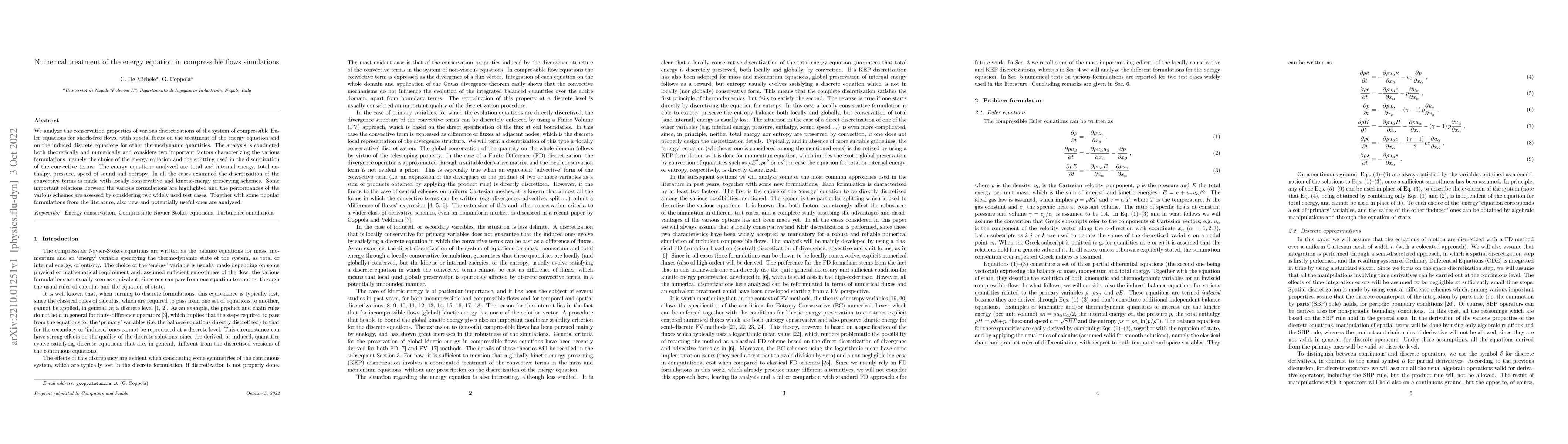 Thumbnail for Numerical treatment of the energy equation in compressible flows
  simulations