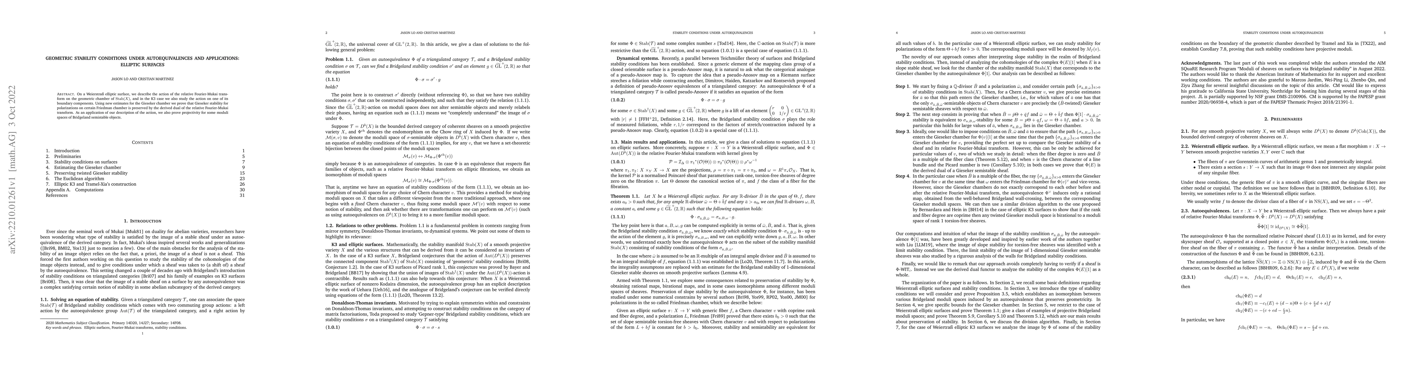 Thumbnail for Geometric stability conditions under autoequivalences and applications:
  Elliptic Surfaces