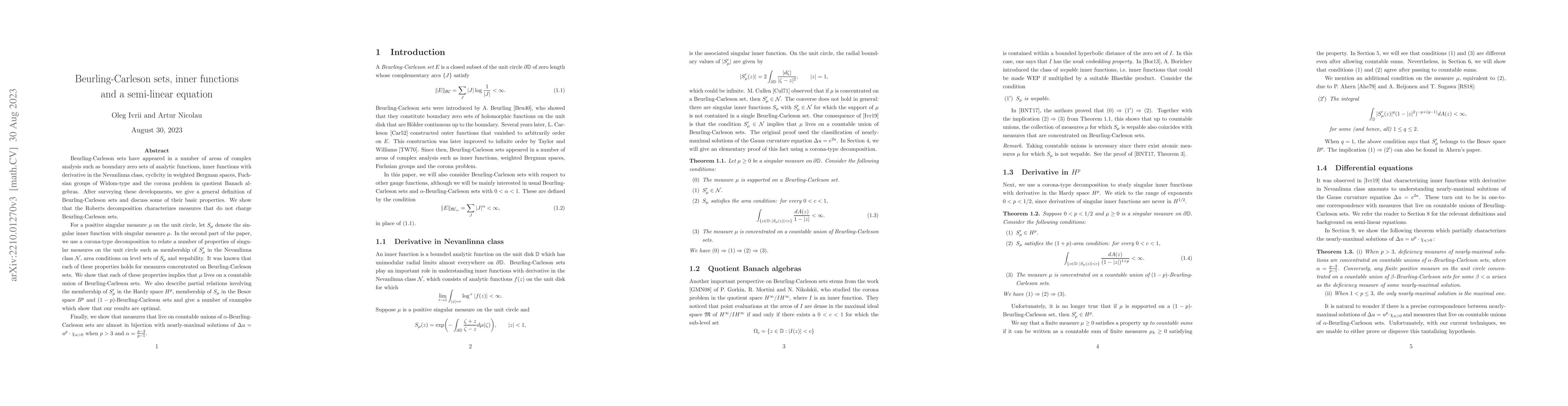 Thumbnail for Beurling-Carleson sets, inner functions and a semi-linear equation