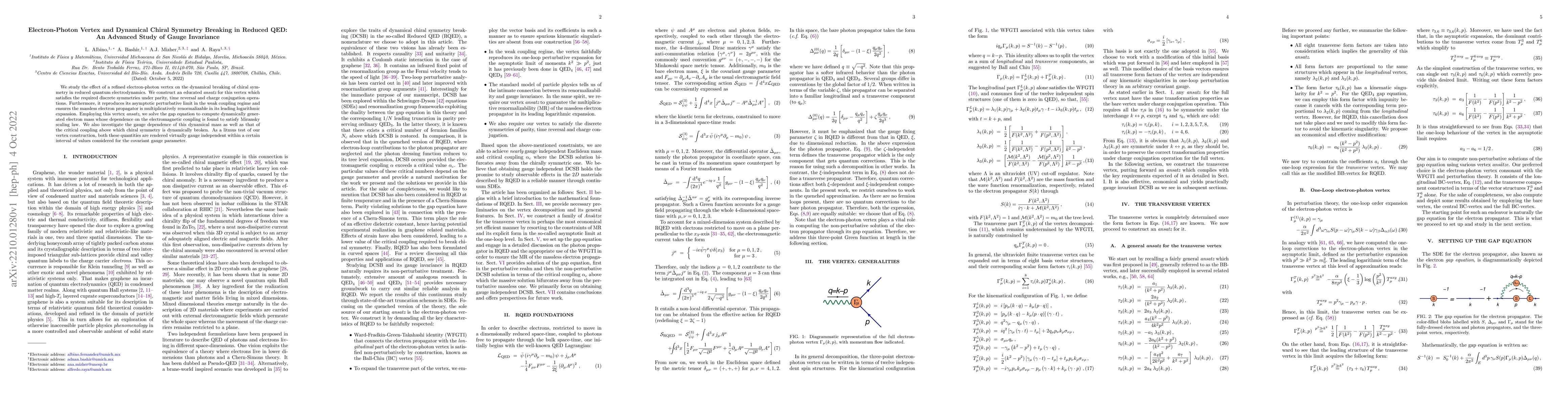 Thumbnail for Electron-Photon Vertex and Dynamical Chiral Symmetry Breaking in Reduced
  QED: An Advanced Study of Gauge Invariance