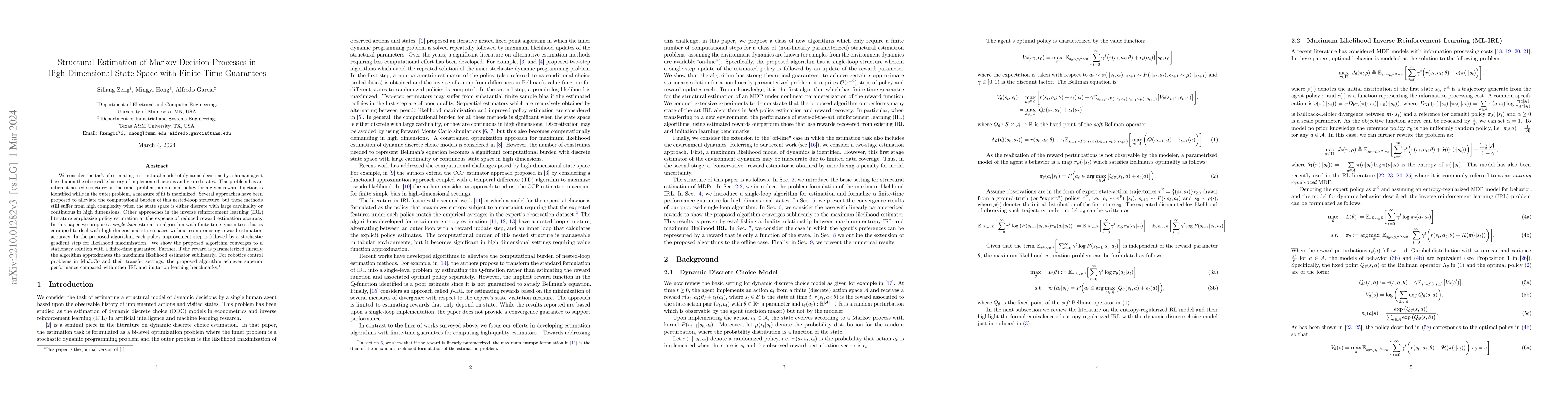 Thumbnail for Structural Estimation of Markov Decision Processes in High-Dimensional
  State Space with Finite-Time Guarantees