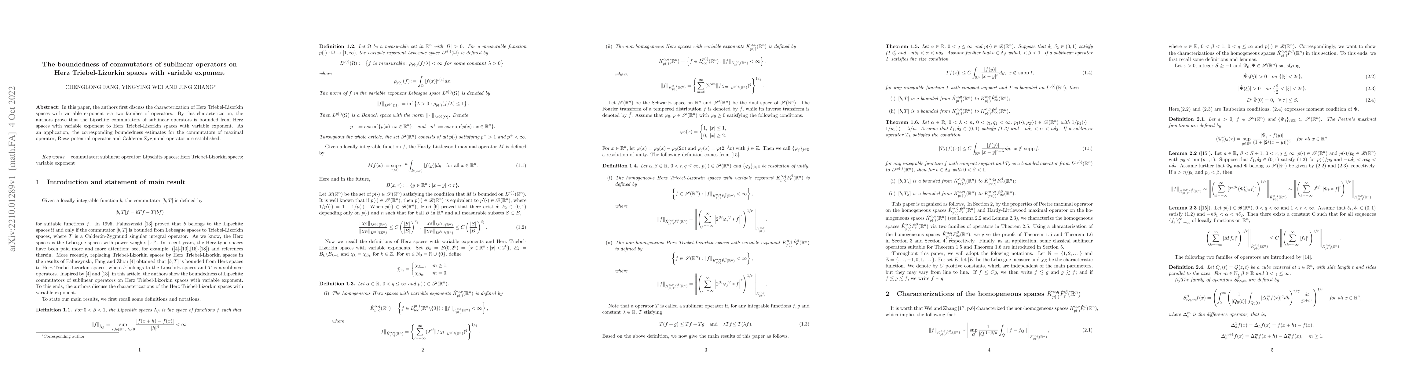 Thumbnail for The boundedness of commutators of sublinear operators on Herz
  Triebel-Lizorkin spaces with variable exponent