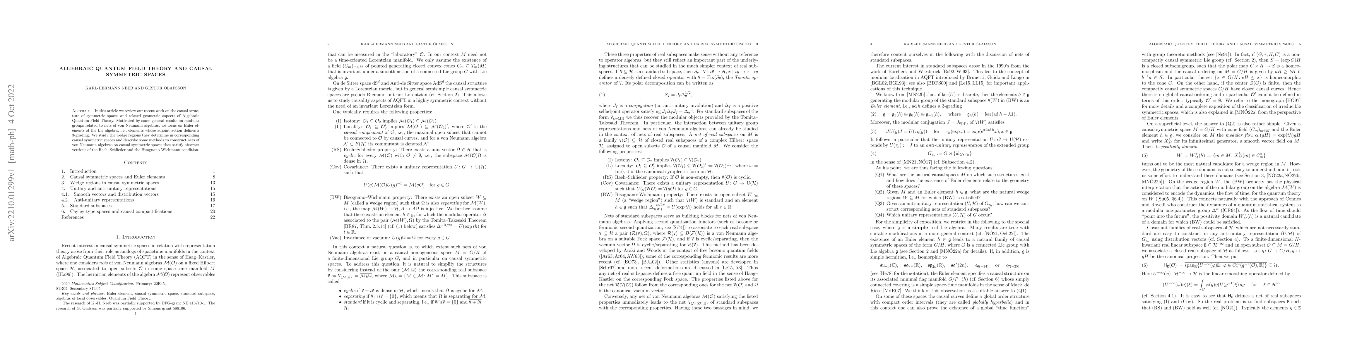 Thumbnail for Algebraic Quantum Field Theory and Causal Symmetric Spaces