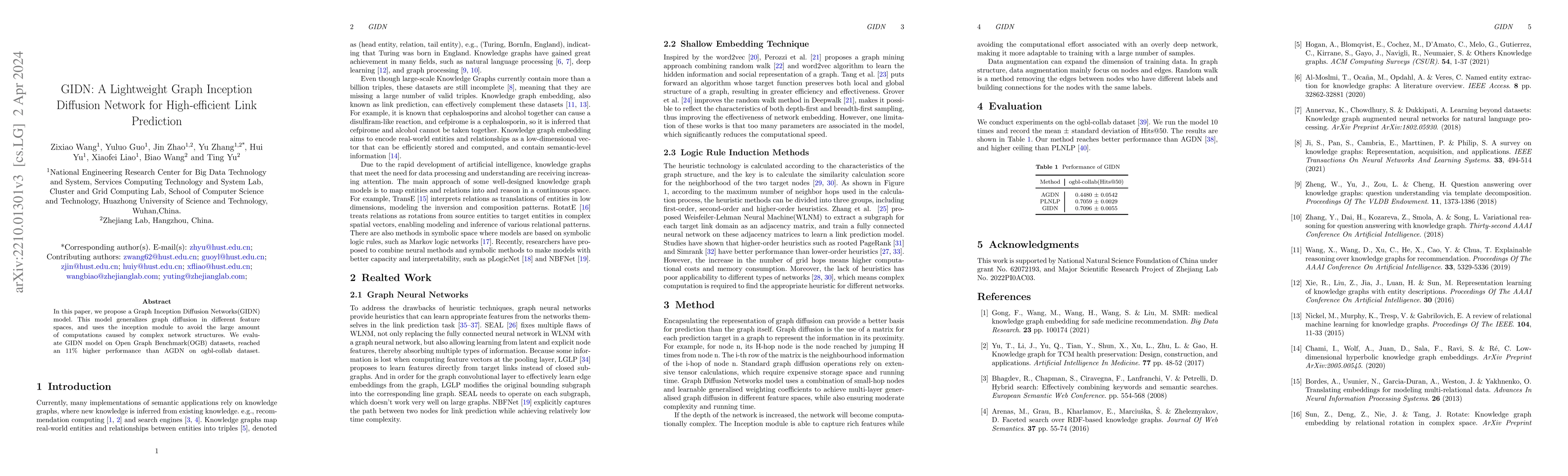 Thumbnail for GIDN: A Lightweight Graph Inception Diffusion Network for High-efficient
  Link Prediction