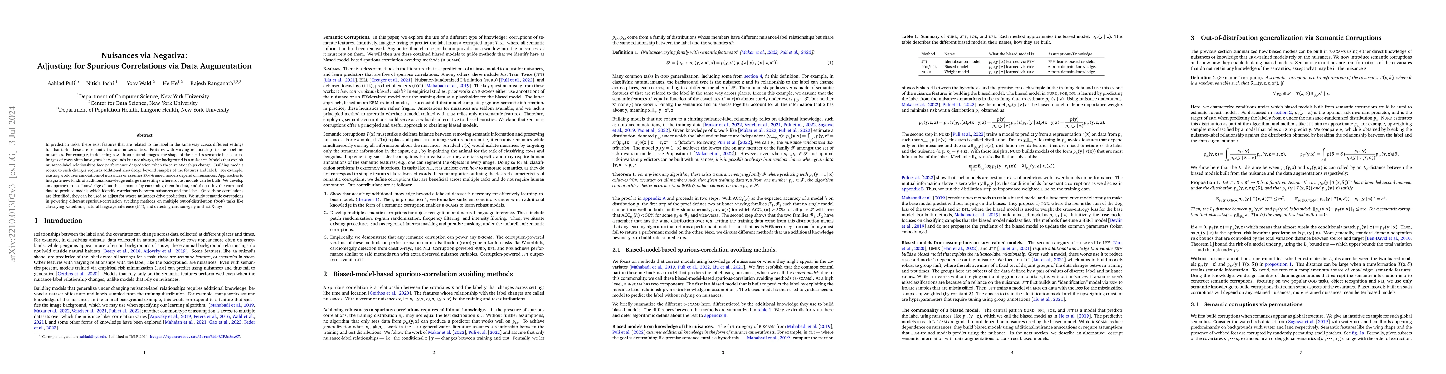 Thumbnail for Nuisances via Negativa: Adjusting for Spurious Correlations via Data
  Augmentation
