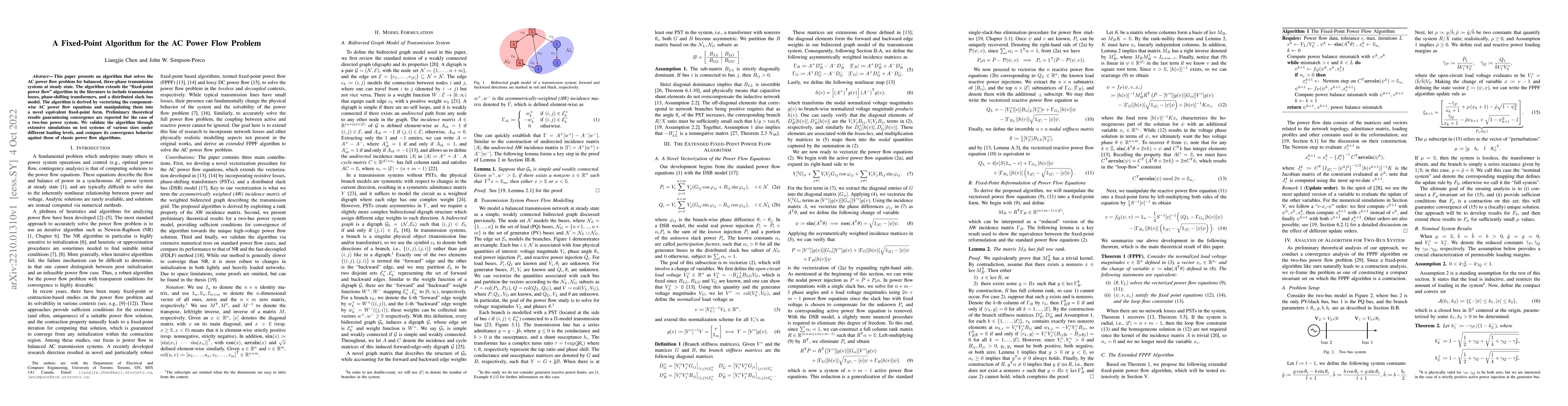 Thumbnail for A Fixed-Point Algorithm for the AC Power Flow Problem