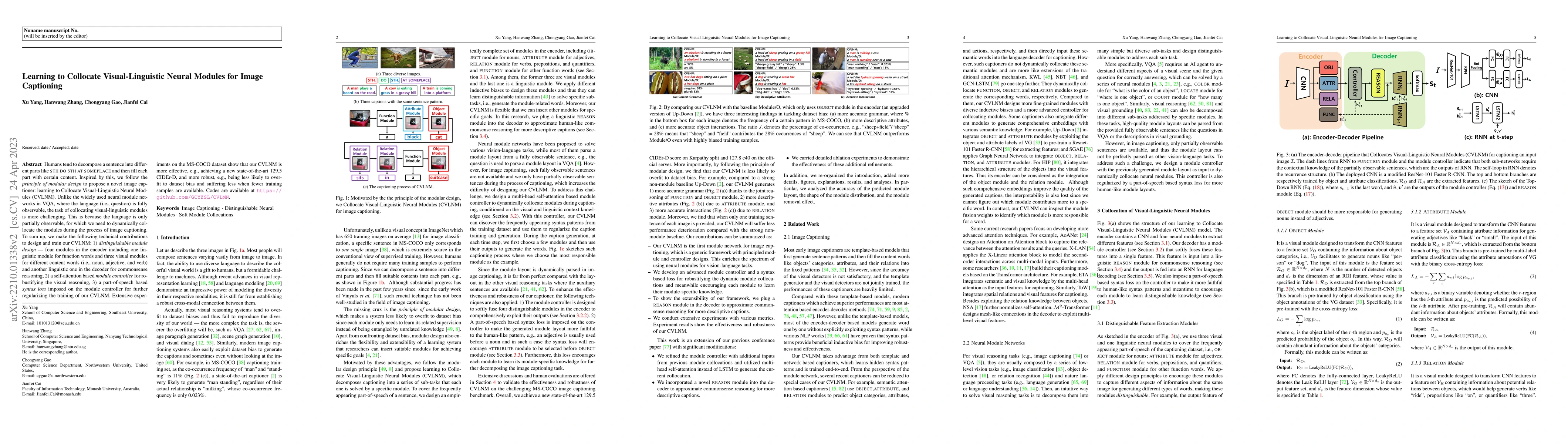 Thumbnail for Learning to Collocate Visual-Linguistic Neural Modules for Image
  Captioning