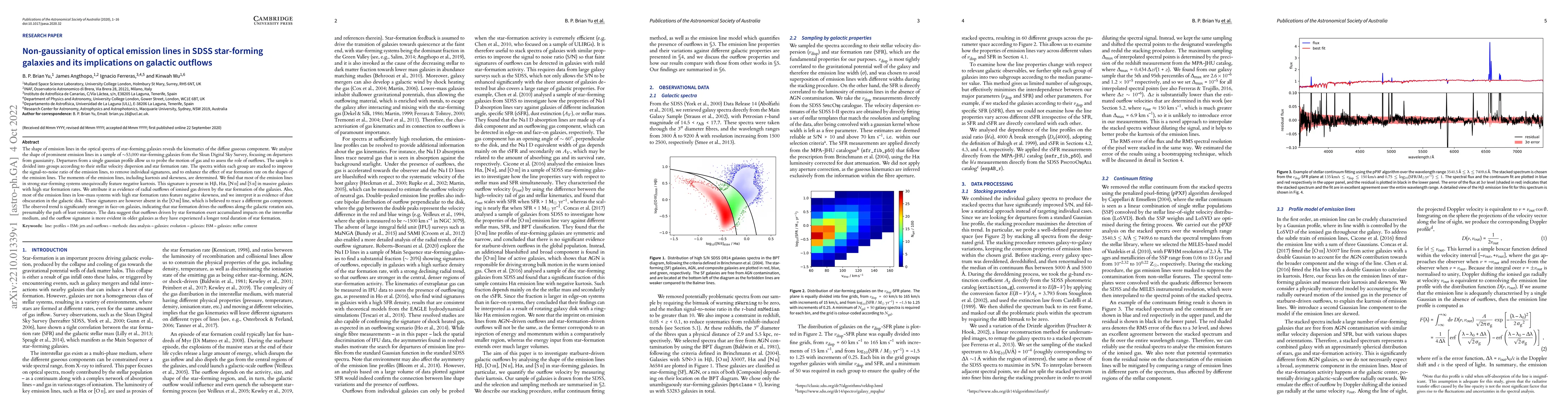 Thumbnail for Non-gaussianity of optical emission lines in SDSS star-forming galaxies
  and its implications on galactic outflows