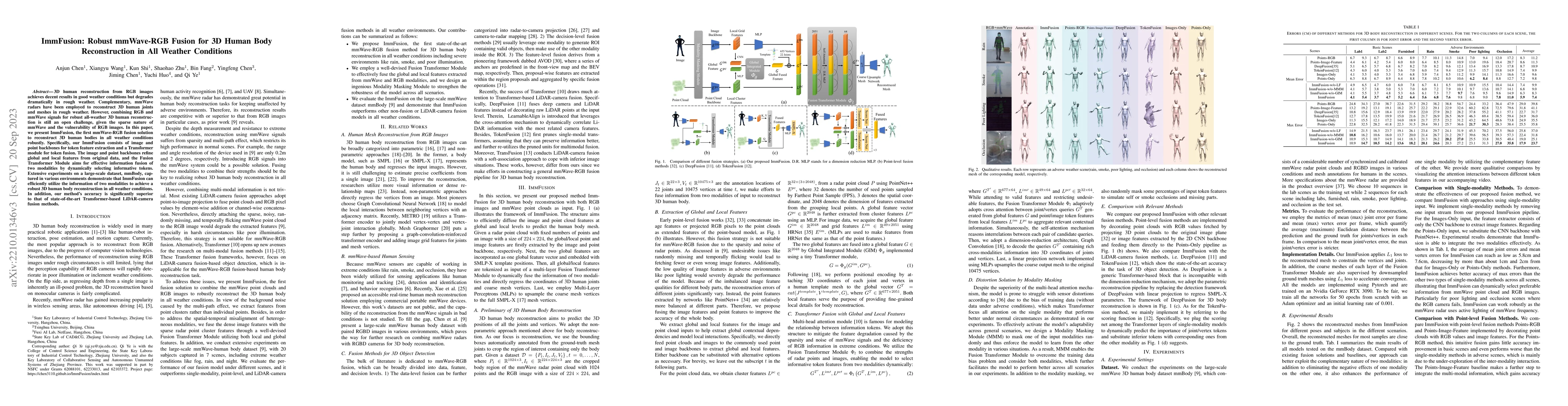 Thumbnail for ImmFusion: Robust mmWave-RGB Fusion for 3D Human Body Reconstruction in
  All Weather Conditions