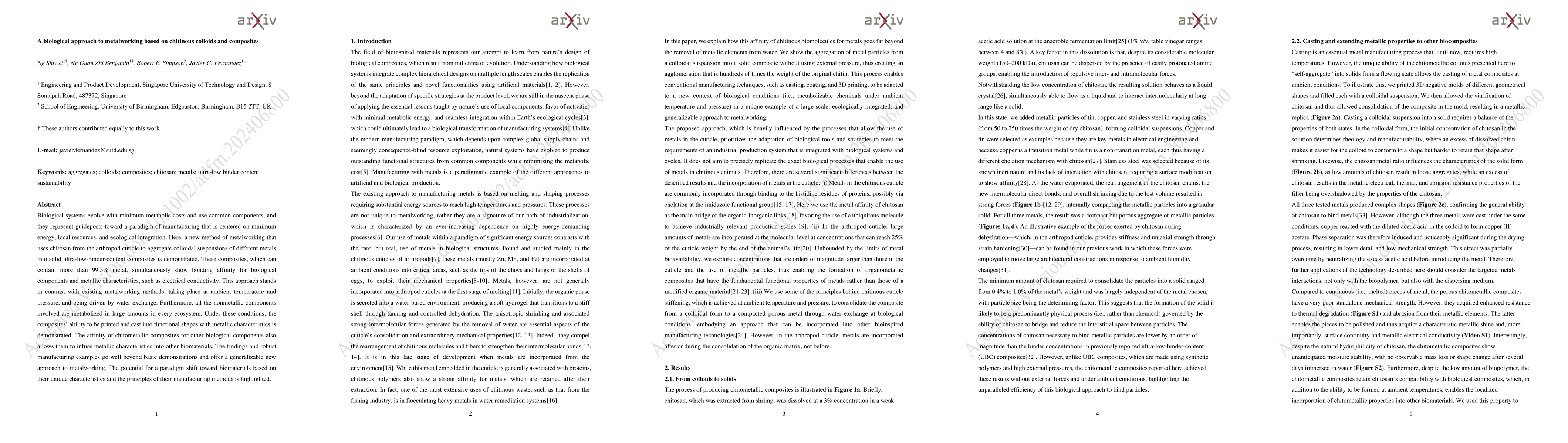 Thumbnail for A biological approach to metalworking based on chitinous colloids and
  composites
