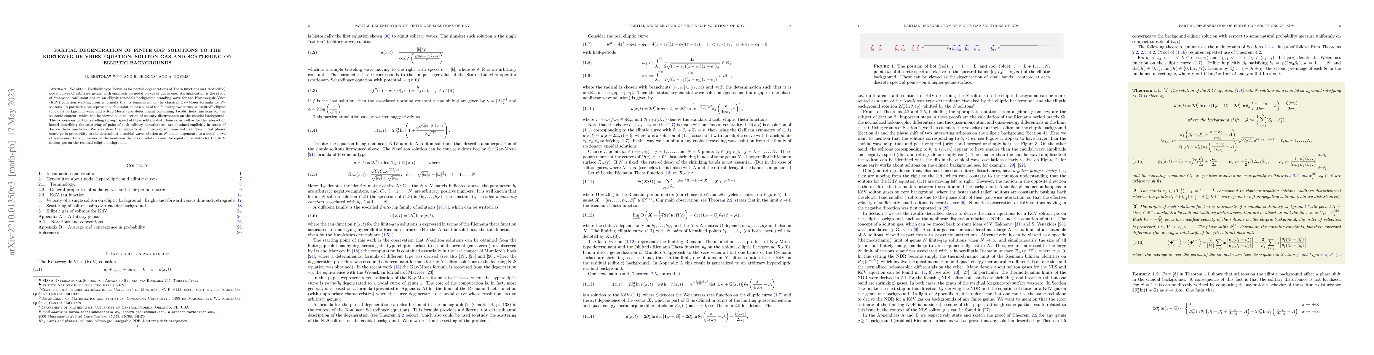 Thumbnail for Partial degeneration of finite gap solutions to the Korteweg-de Vries
  equation: soliton gas and scattering on elliptic background
