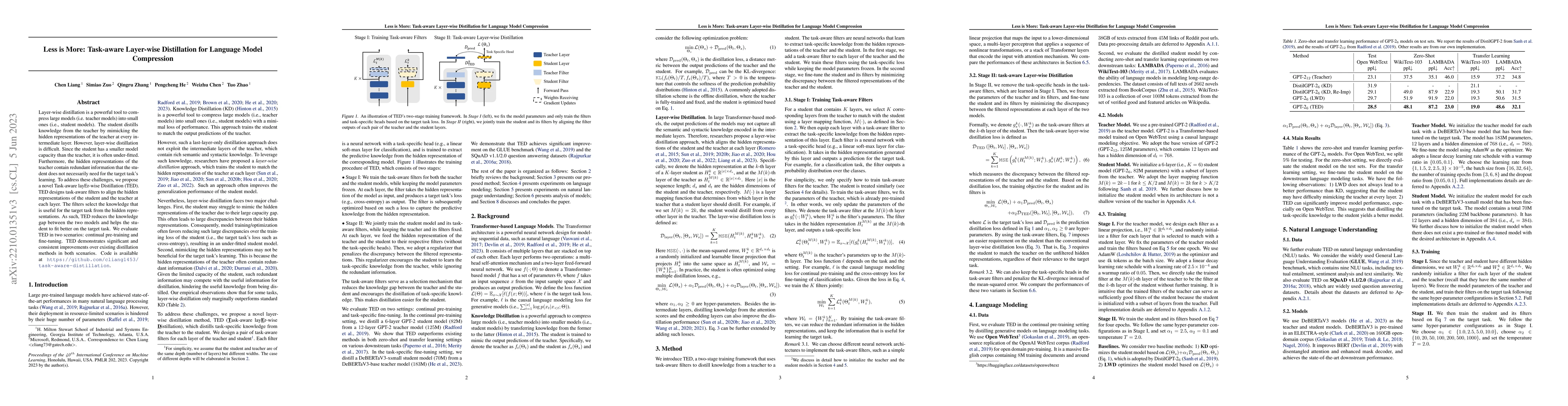 Thumbnail for Less is More: Task-aware Layer-wise Distillation for Language Model
  Compression