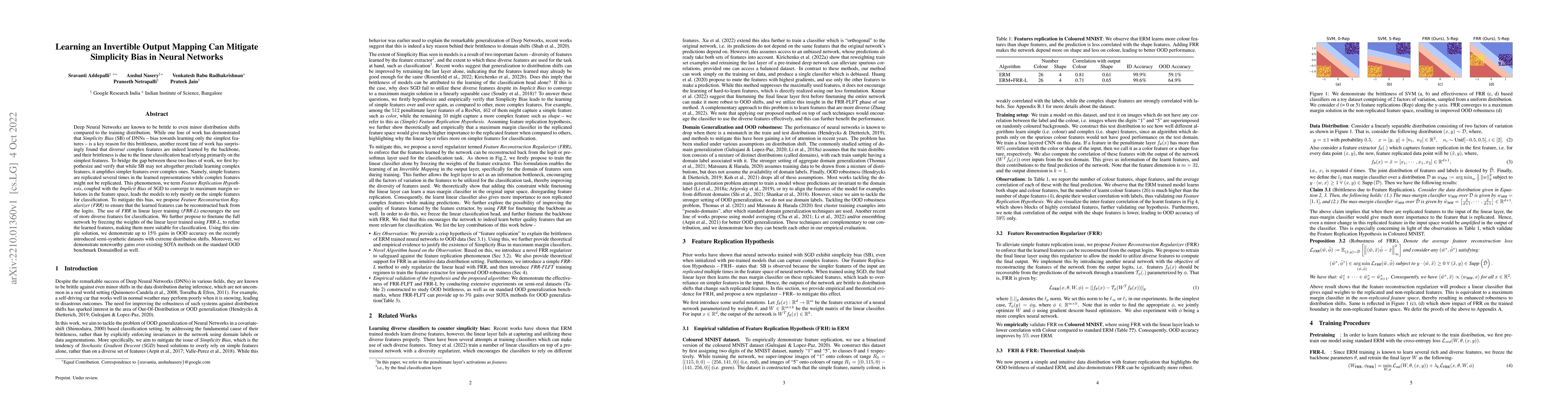 Thumbnail for Learning an Invertible Output Mapping Can Mitigate Simplicity Bias in
  Neural Networks