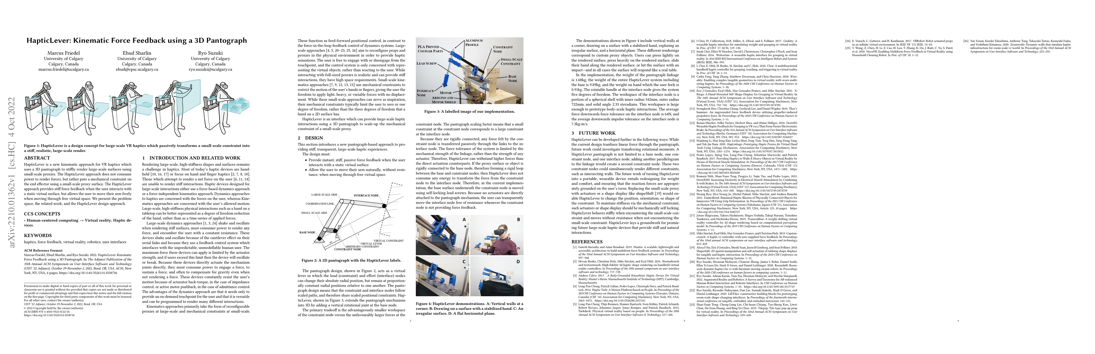 Thumbnail for HapticLever: Kinematic Force Feedback using a 3D Pantograph