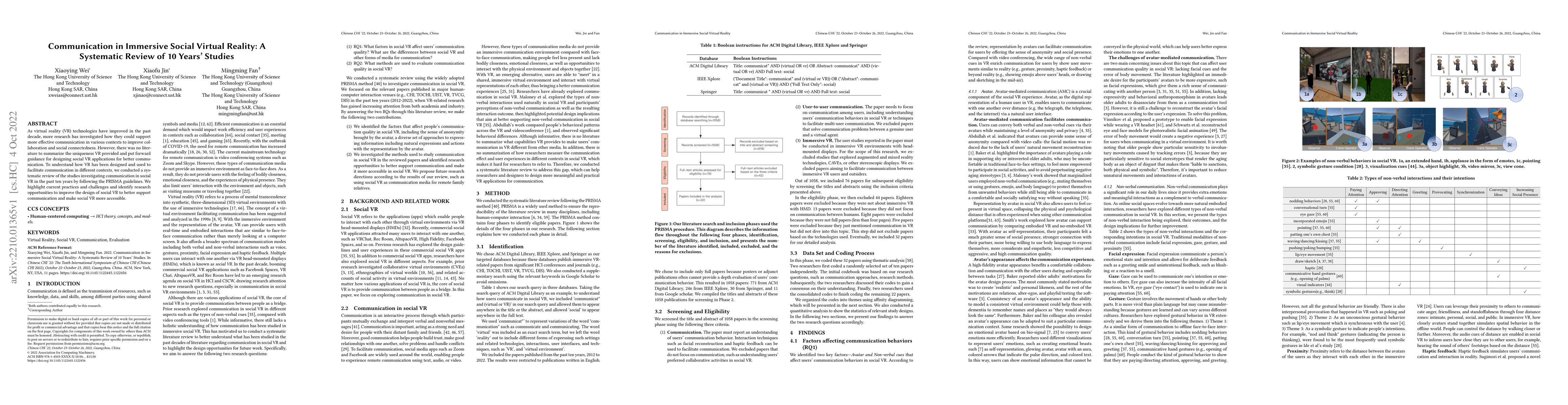 Thumbnail for Communication in Immersive Social Virtual Reality: A Systematic Review
  of 10 Years' Studies