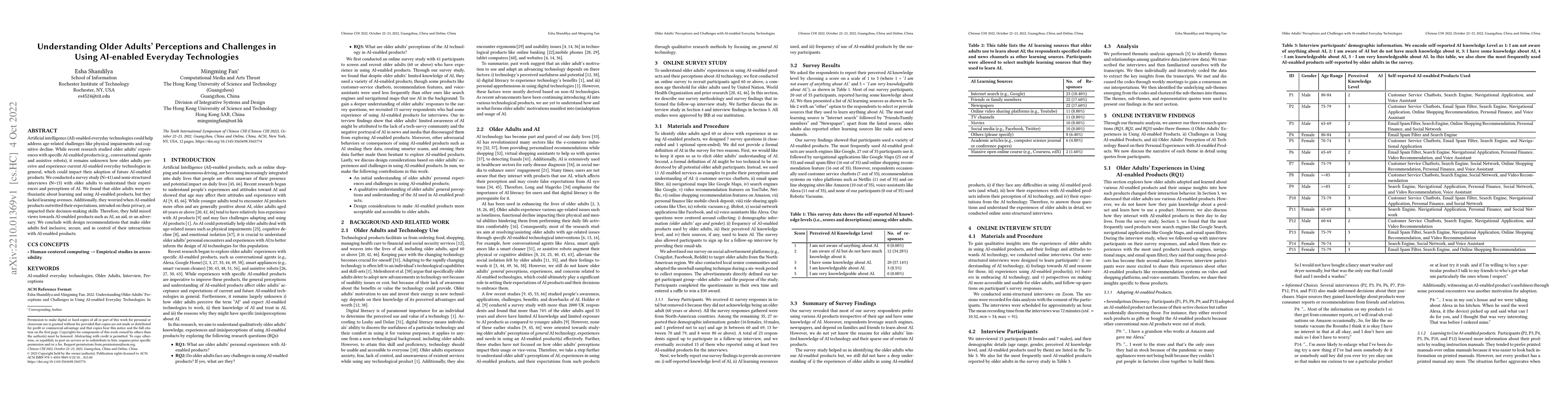 Thumbnail for Understanding Older Adults' Perceptions and Challenges in Using
  AI-enabled Everyday Technologies