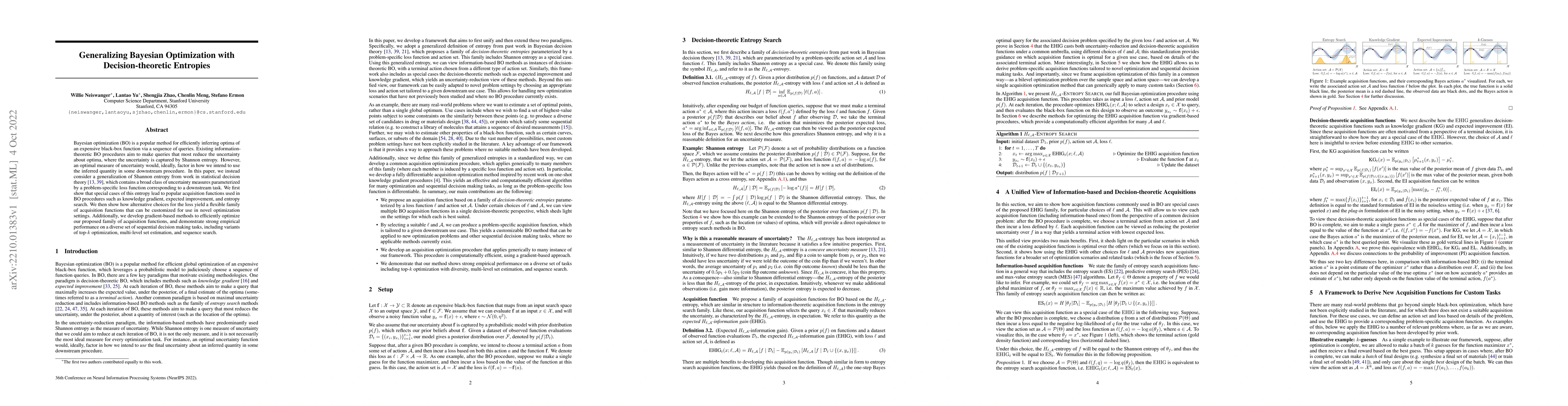 Thumbnail for Generalizing Bayesian Optimization with Decision-theoretic Entropies