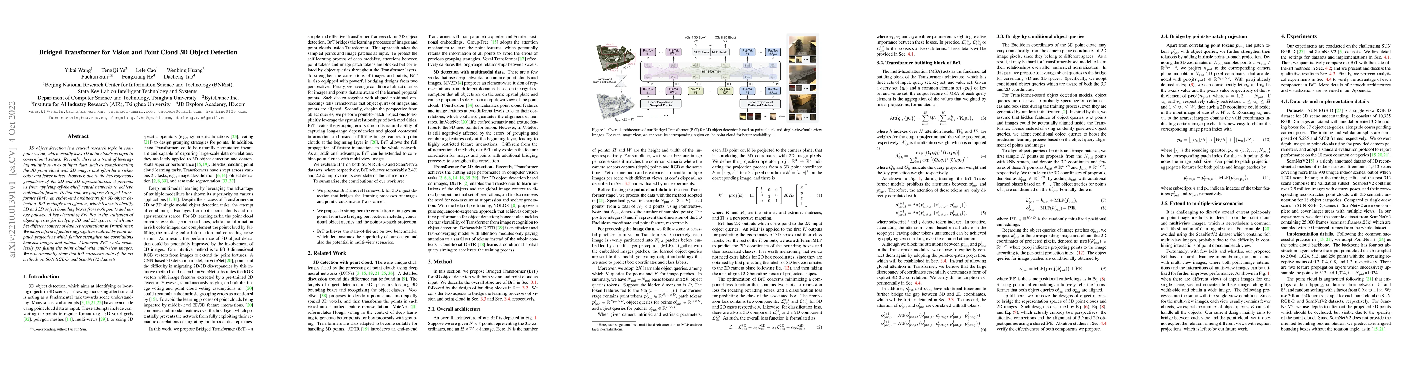 Thumbnail for Bridged Transformer for Vision and Point Cloud 3D Object Detection
