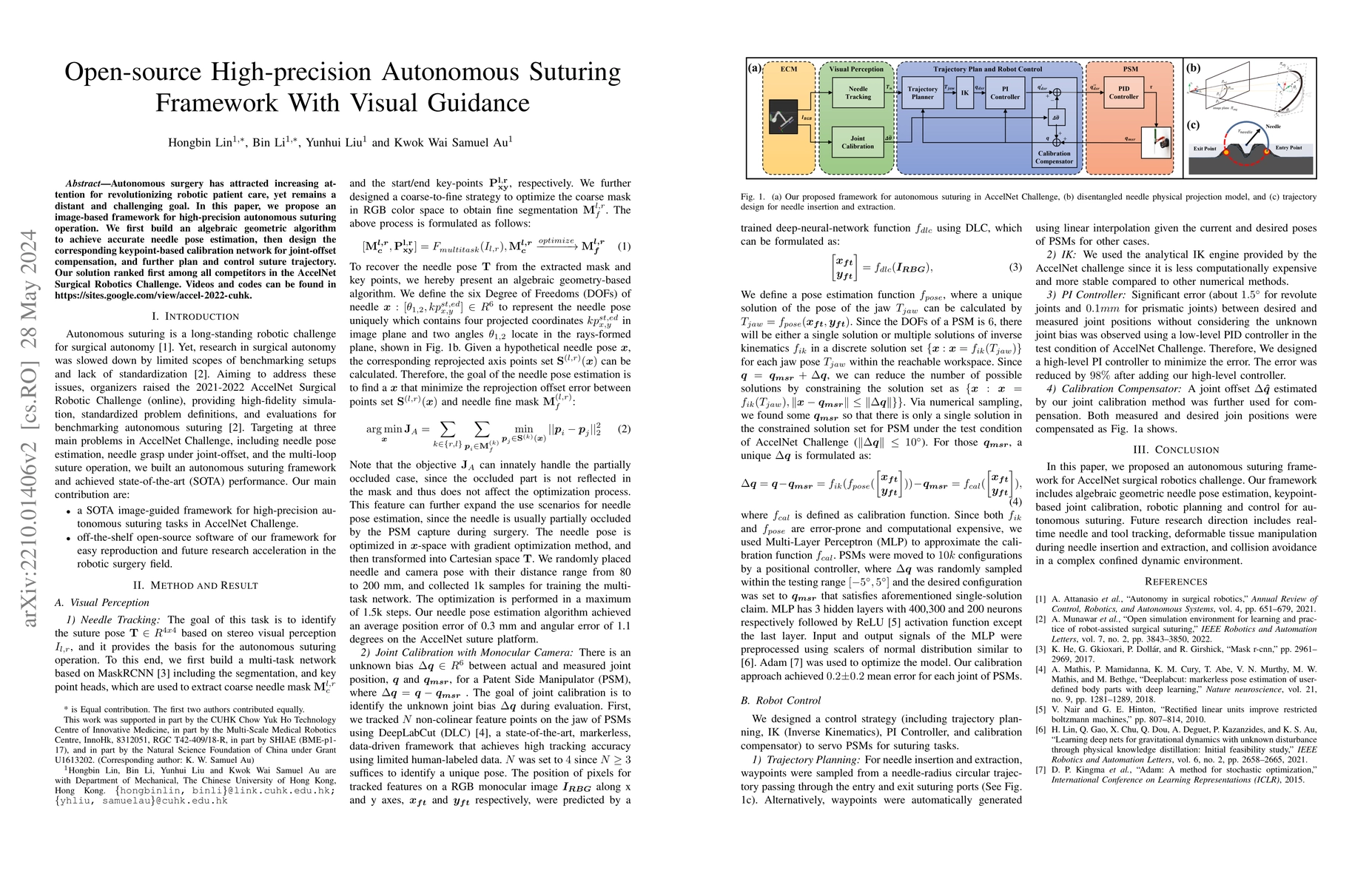 Thumbnail for Open-source High-precision Autonomous Suturing Framework With Visual
  Guidance