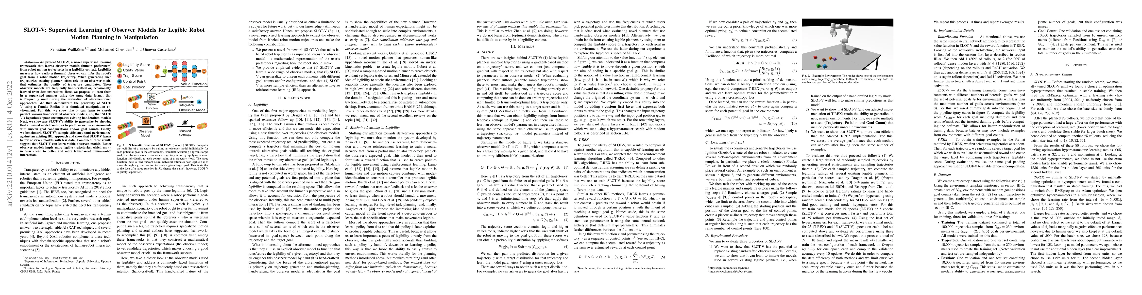 Thumbnail for SLOT-V: Supervised Learning of Observer Models for Legible Robot Motion
  Planning in Manipulation