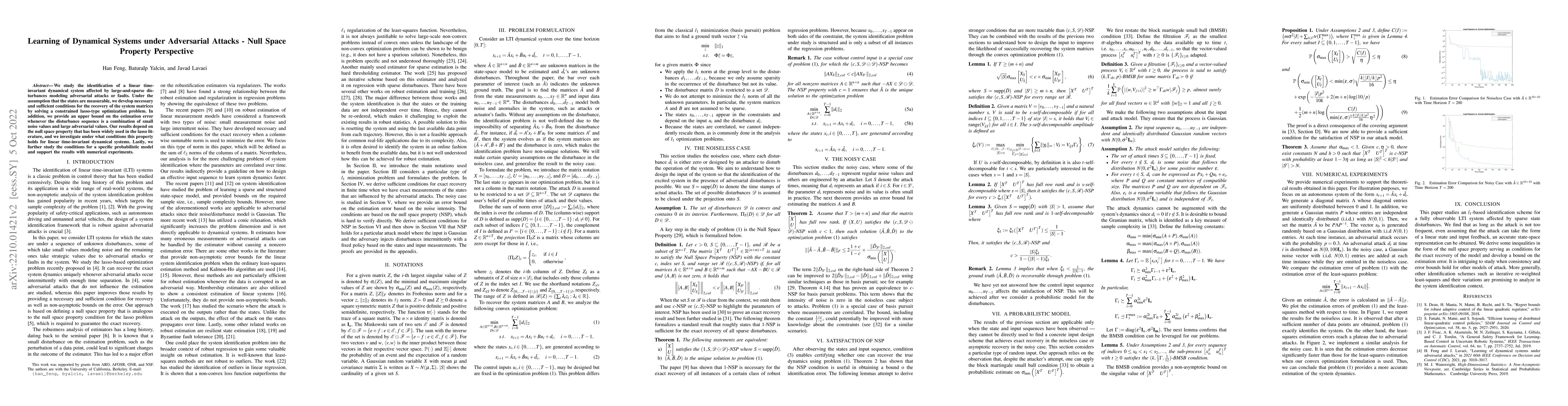 Thumbnail for Learning of Dynamical Systems under Adversarial Attacks -- Null Space
  Property Perspective