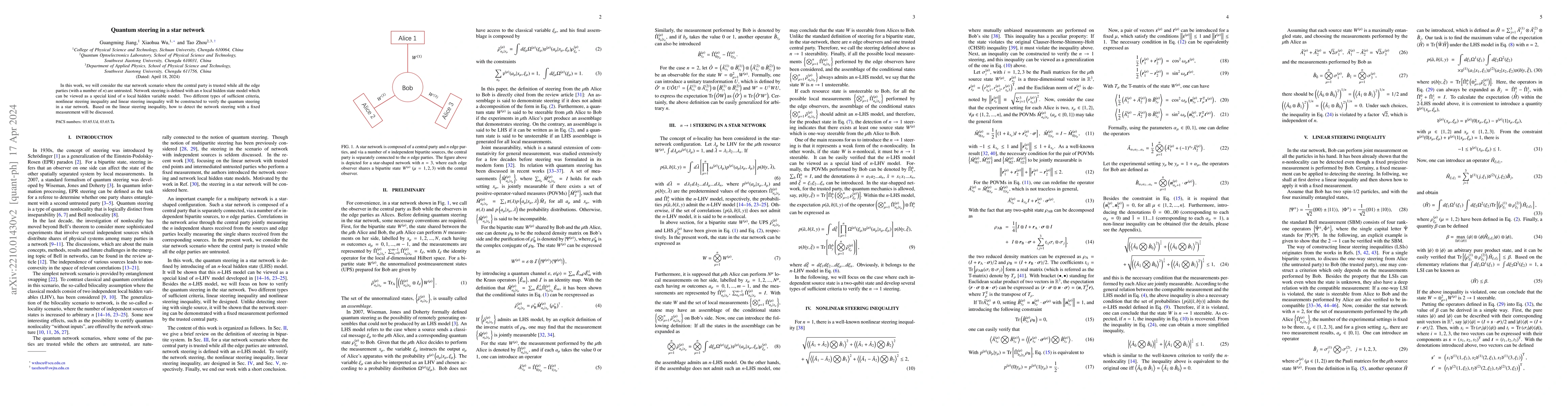 Thumbnail for Quantum steering in a star network