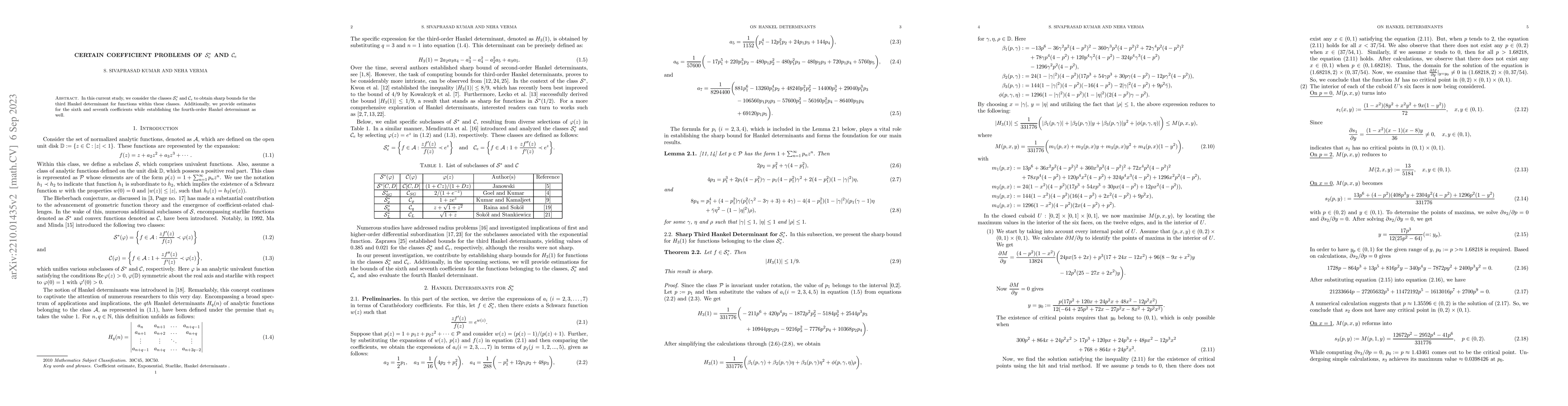 Thumbnail for Certain Coefficient Problems of $\mathcal{S}_{e}^{*}$ and
  $\mathcal{C}_{e}$