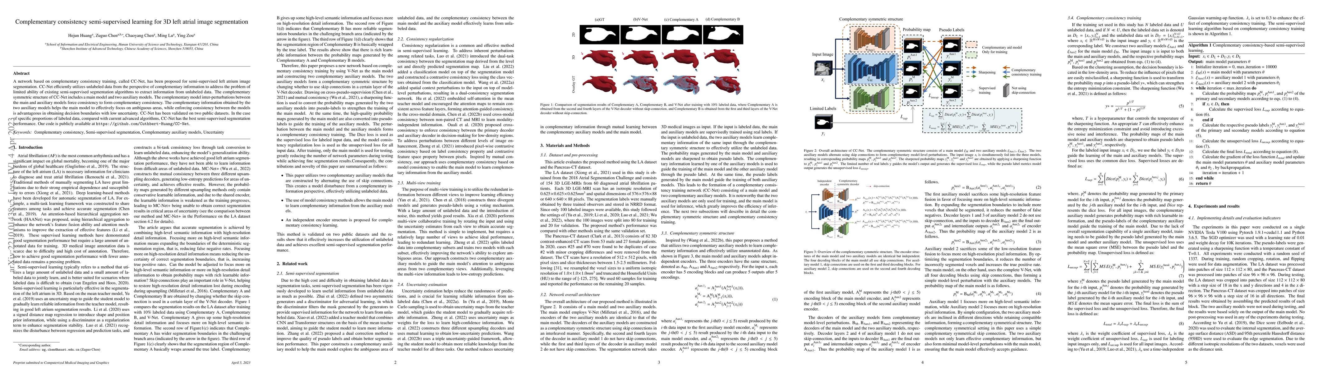 Thumbnail for Complementary consistency semi-supervised learning for 3D left atrial
  image segmentation