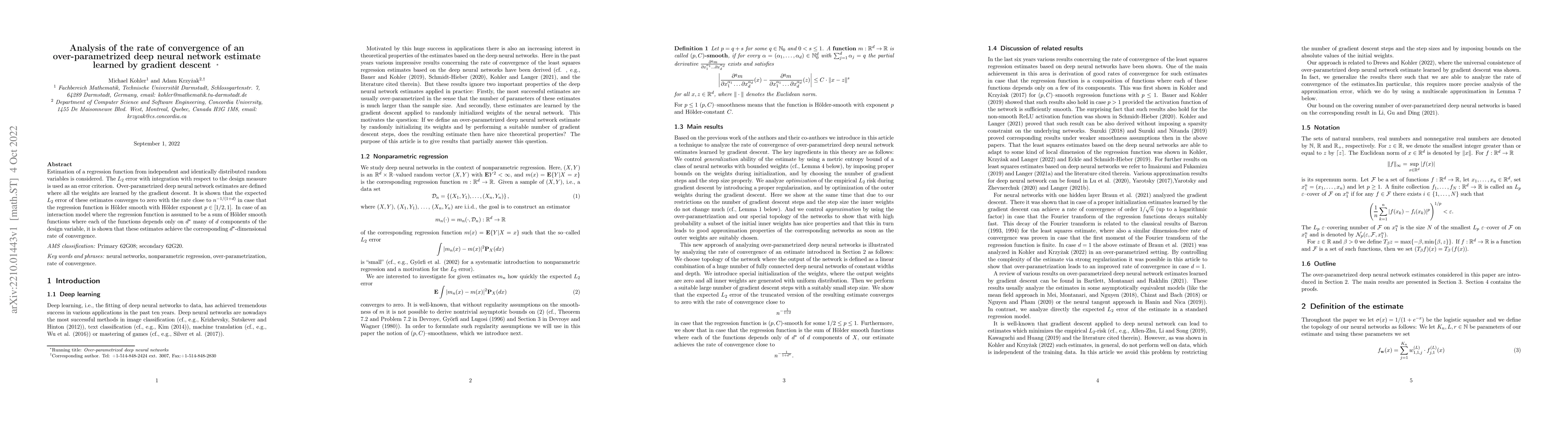Thumbnail for Analysis of the rate of convergence of an over-parametrized deep neural
  network estimate learned by gradient descent