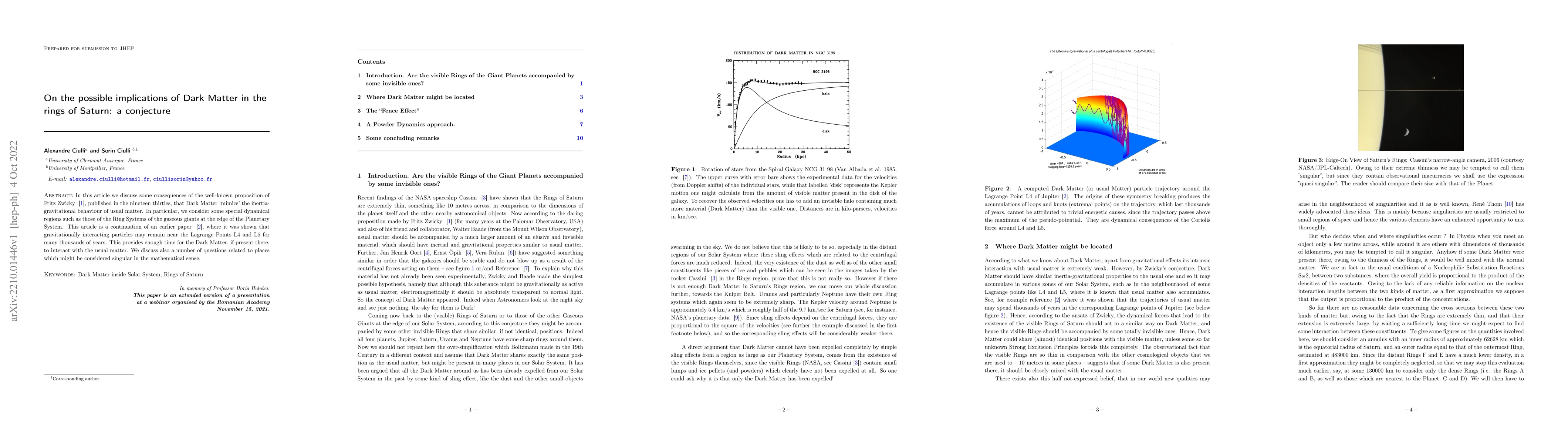 Thumbnail for On the possible implications of Dark Matter in the rings of Saturn: a
  conjecture