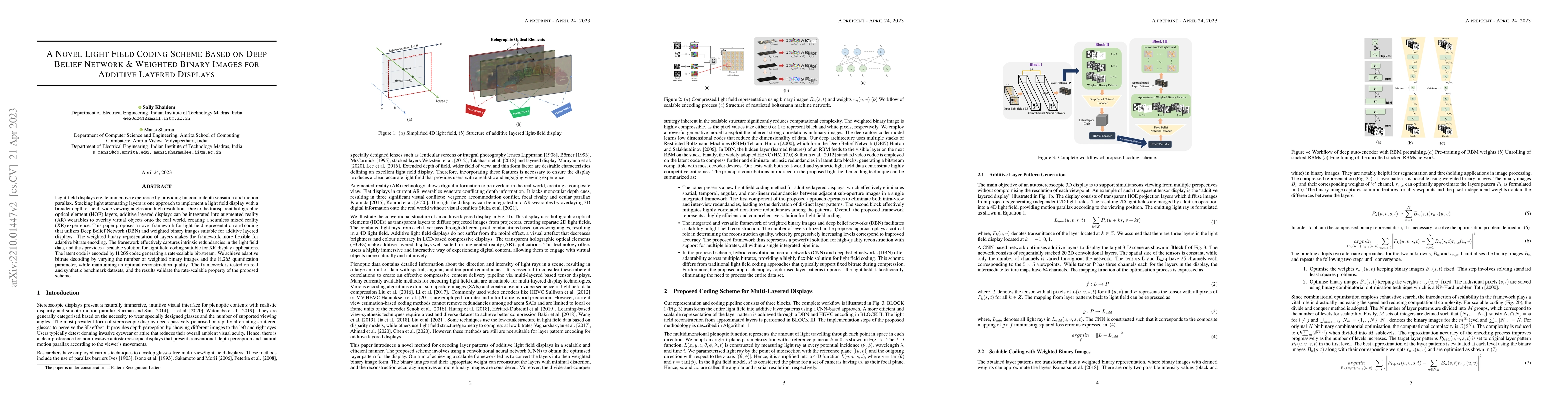 Thumbnail for A Novel Light Field Coding Scheme Based on Deep Belief Network &
  Weighted Binary Images for Additive Layered Displays