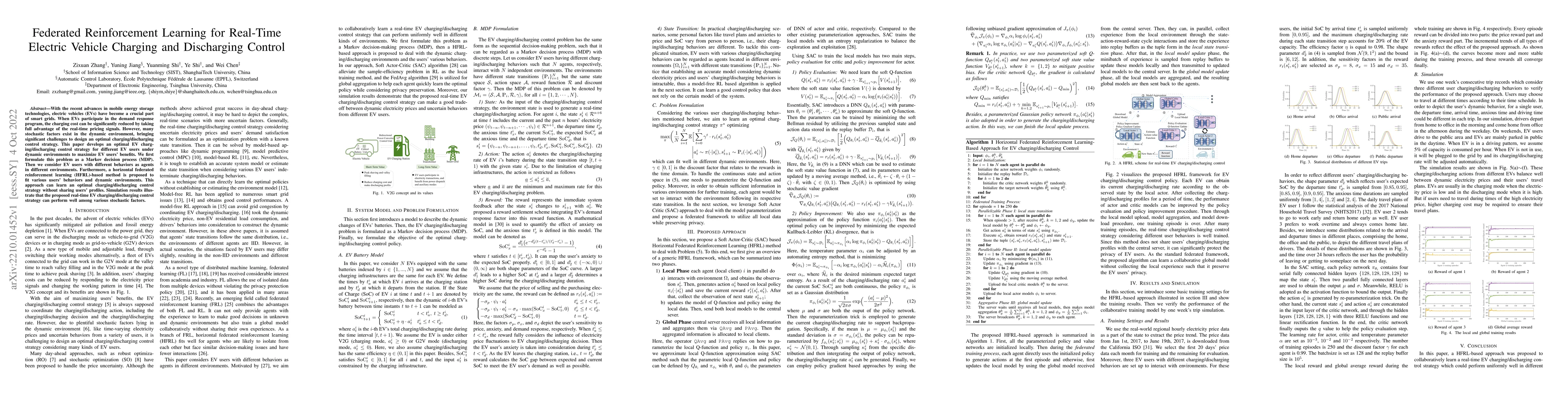 Thumbnail for Federated Reinforcement Learning for Real-Time Electric Vehicle Charging
  and Discharging Control