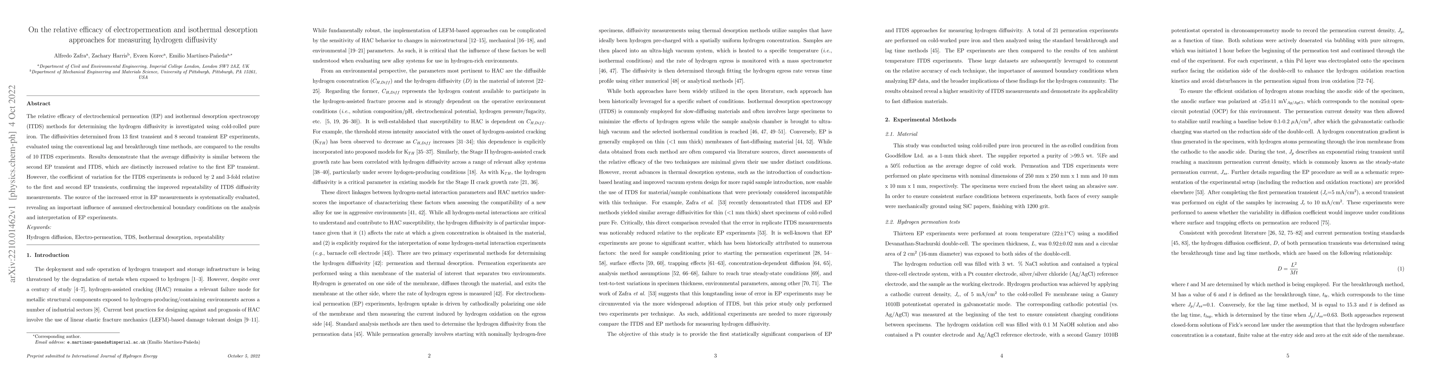 Thumbnail for On the relative efficacy of electropermeation and isothermal desorption
  approaches for measuring hydrogen diffusivity