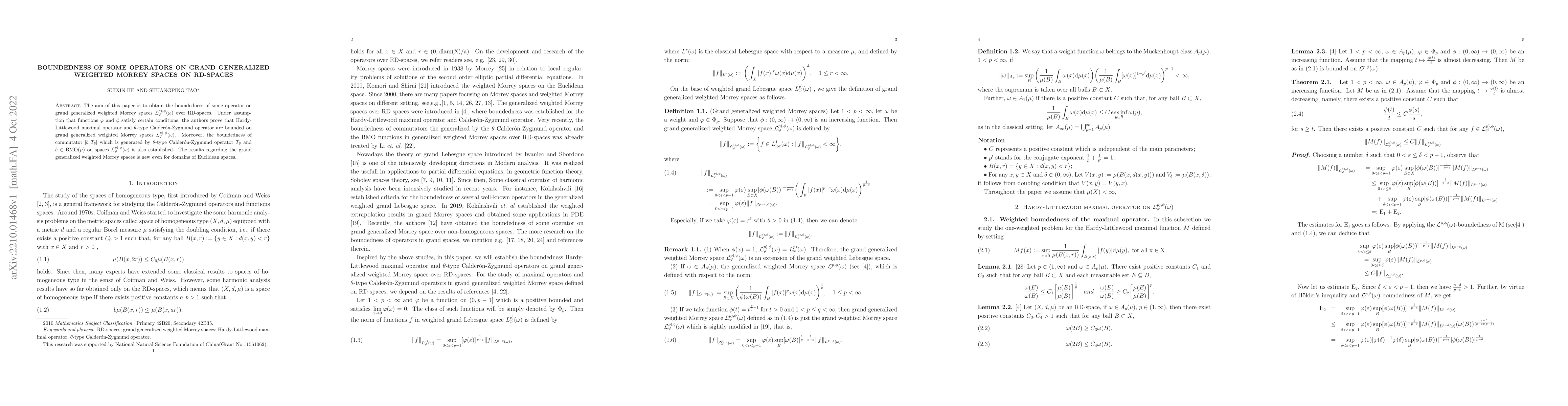 Thumbnail for Boundedness of some operators on grand generalized weighted Morrey
  spaces on RD-spaces