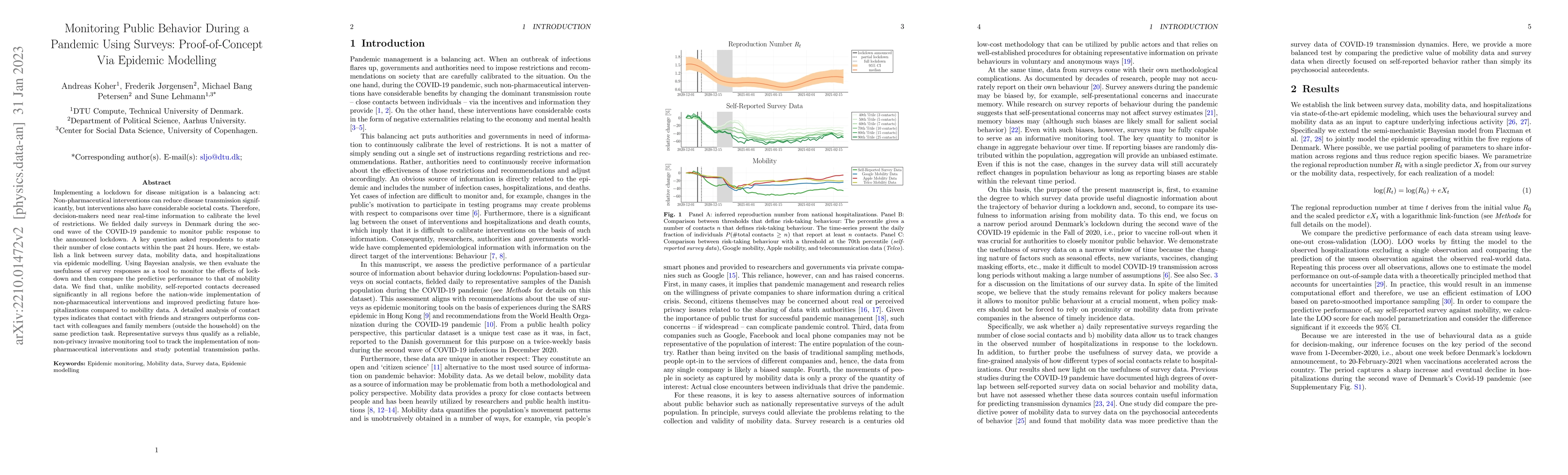 Thumbnail for Monitoring Public Behavior During a Pandemic Using Surveys:
  Proof-of-Concept Via Epidemic Modelling