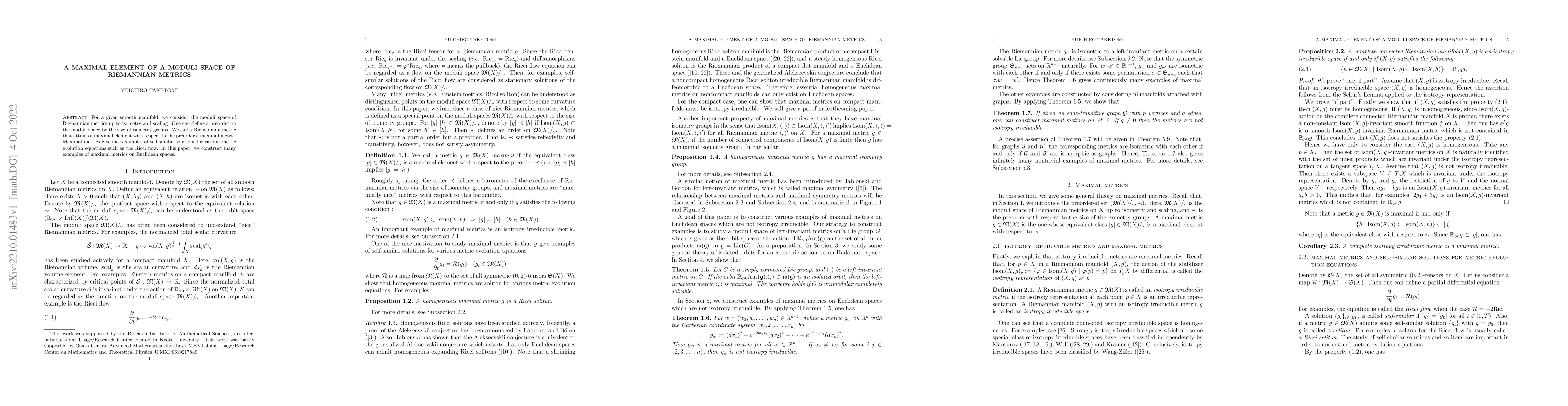Thumbnail for A maximal element of a moduli space of Riemannian metrics