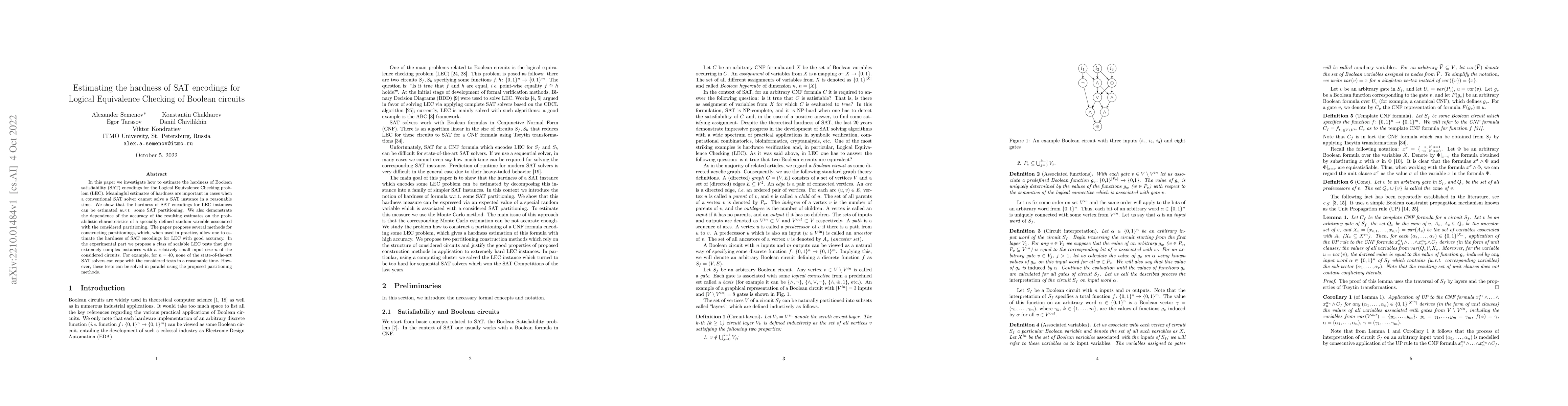 Thumbnail for Estimating the hardness of SAT encodings for Logical Equivalence
  Checking of Boolean circuits