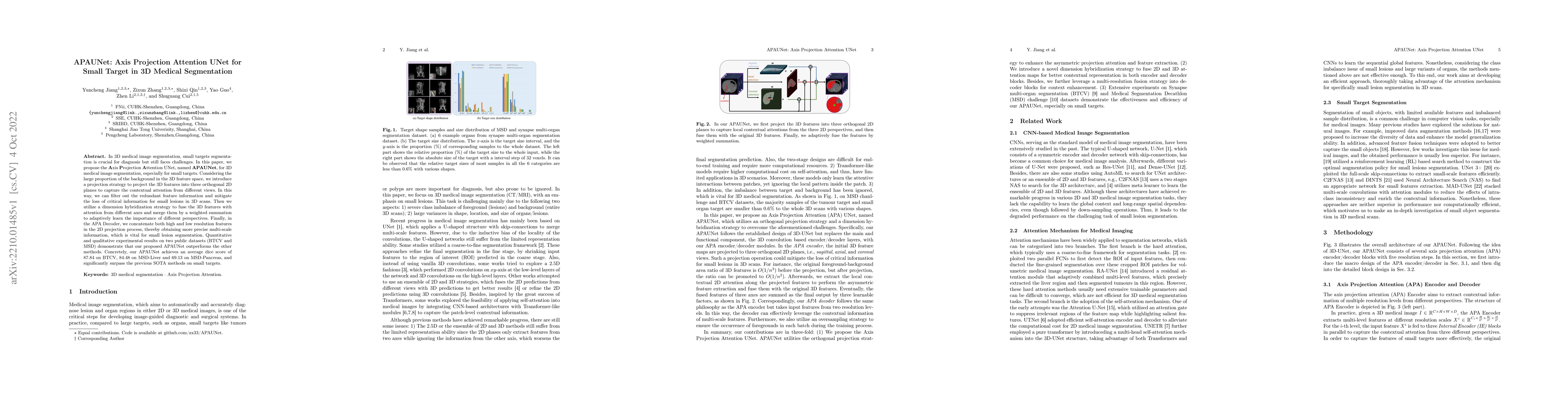 Thumbnail for APAUNet: Axis Projection Attention UNet for Small Target in 3D Medical
  Segmentation