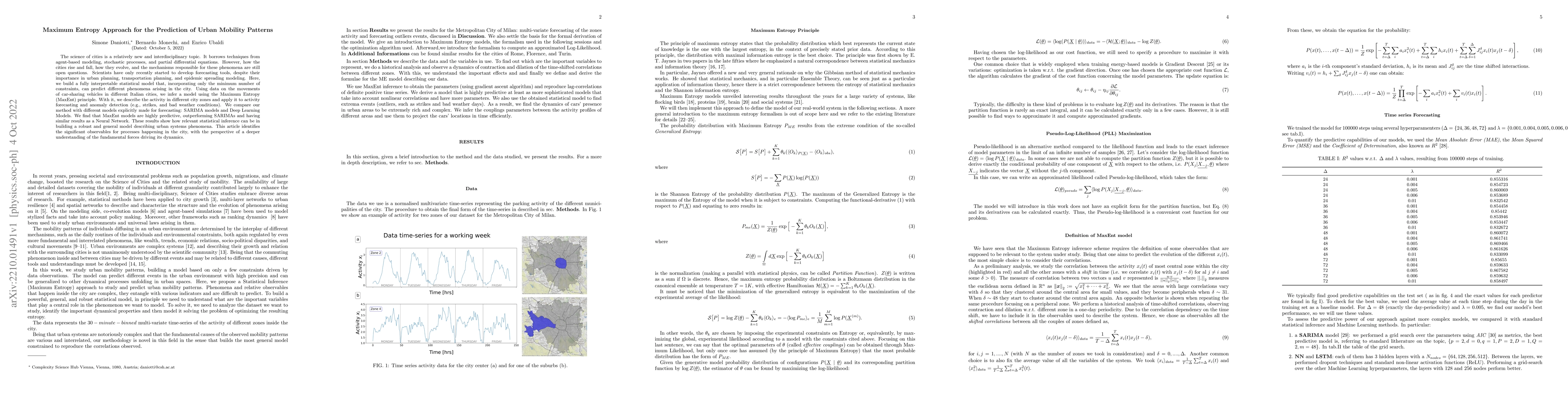 Thumbnail for Maximum Entropy Approach for the Prediction of Urban Mobility Patterns