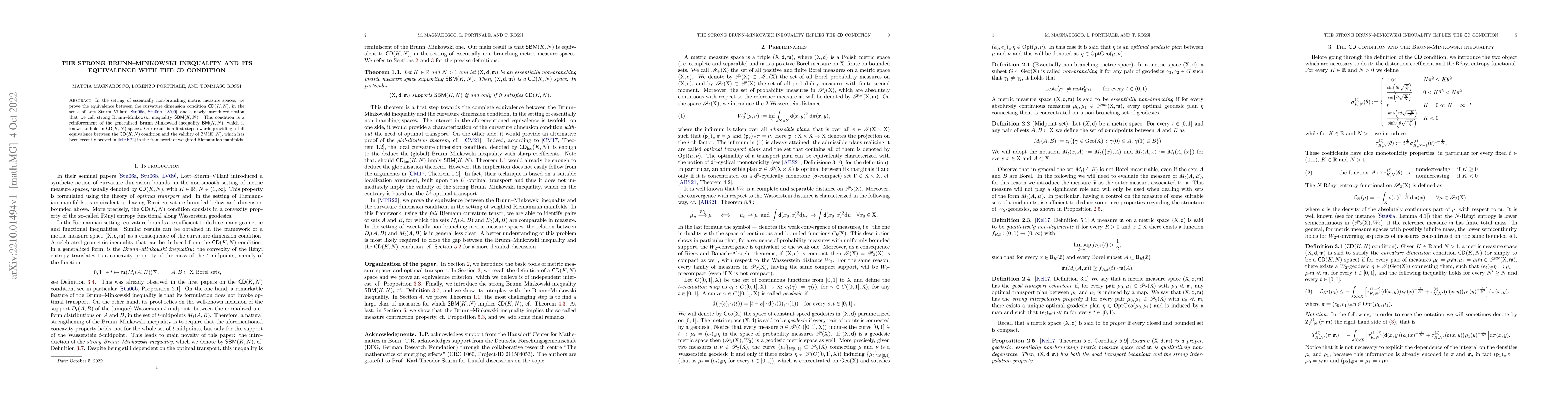 Thumbnail for The strong Brunn--Minkowski inequality and its equivalence with the CD
  condition