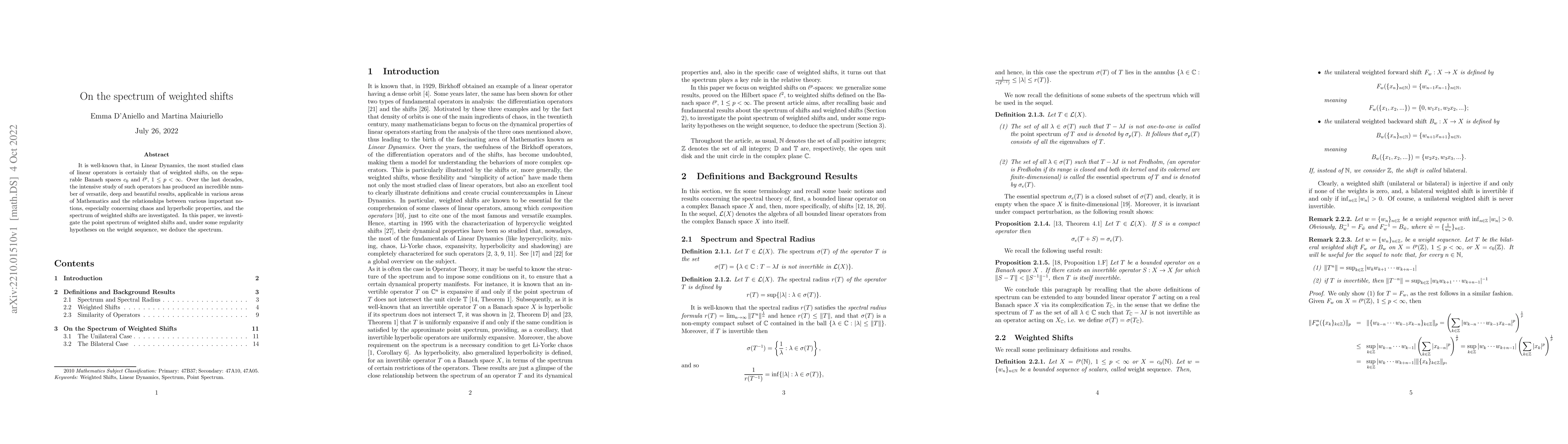 Thumbnail for On the spectrum of weighted shifts