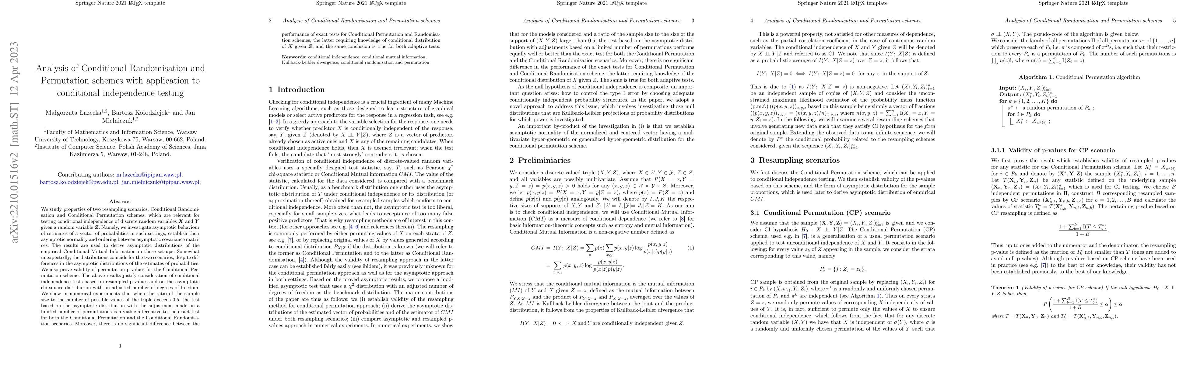 Thumbnail for Analysis of Conditional Randomisation and Permutation schemes with
  application to conditional independence testing