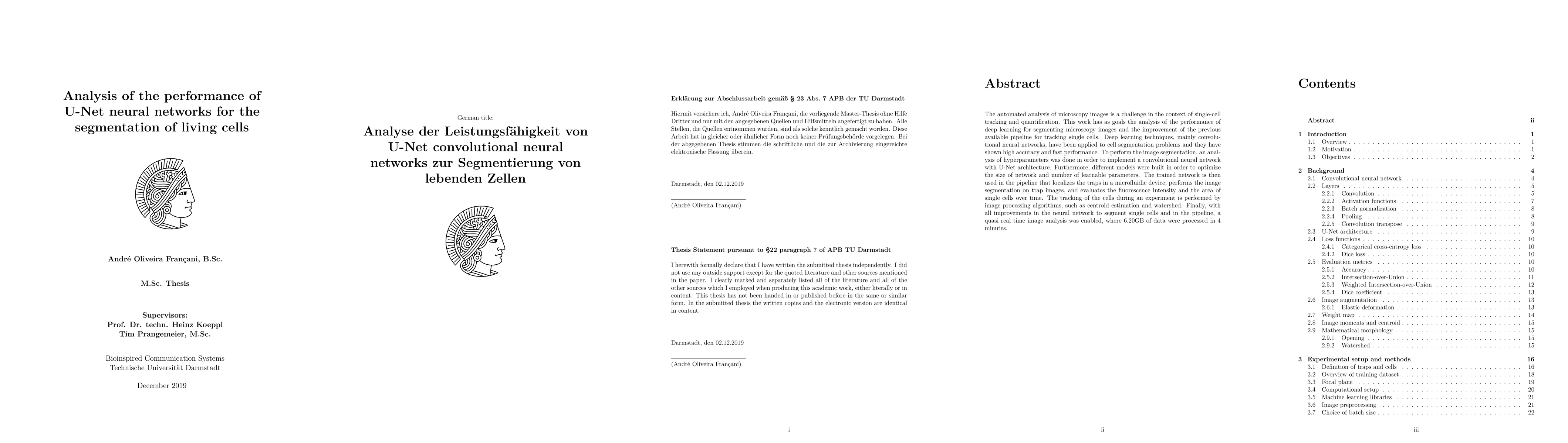 Thumbnail for Analysis of the performance of U-Net neural networks for the
  segmentation of living cells