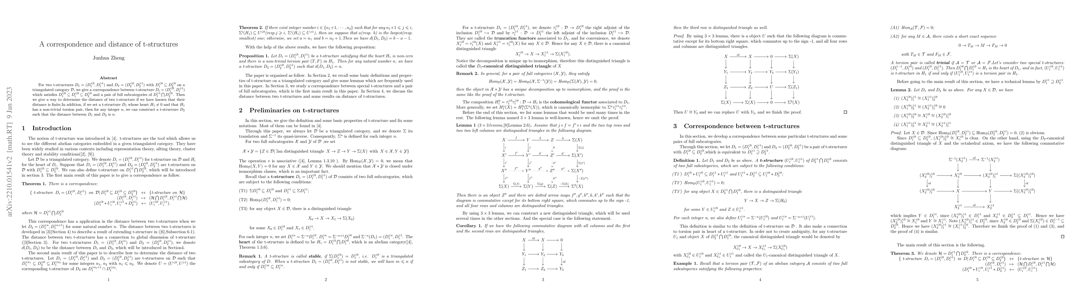 Thumbnail for A correspondence and distance of t-structures