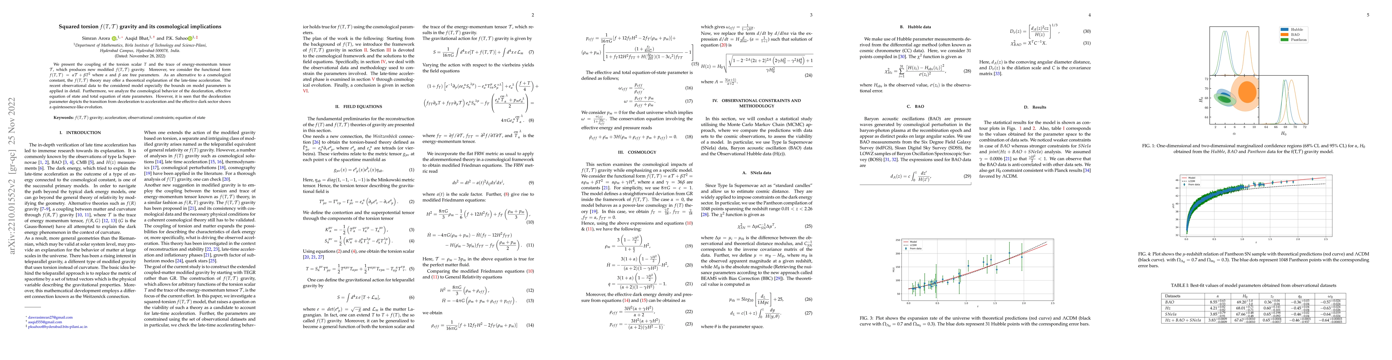 Thumbnail for Squared torsion $f(T,\mathcal{T})$ gravity and its cosmological
  implications
