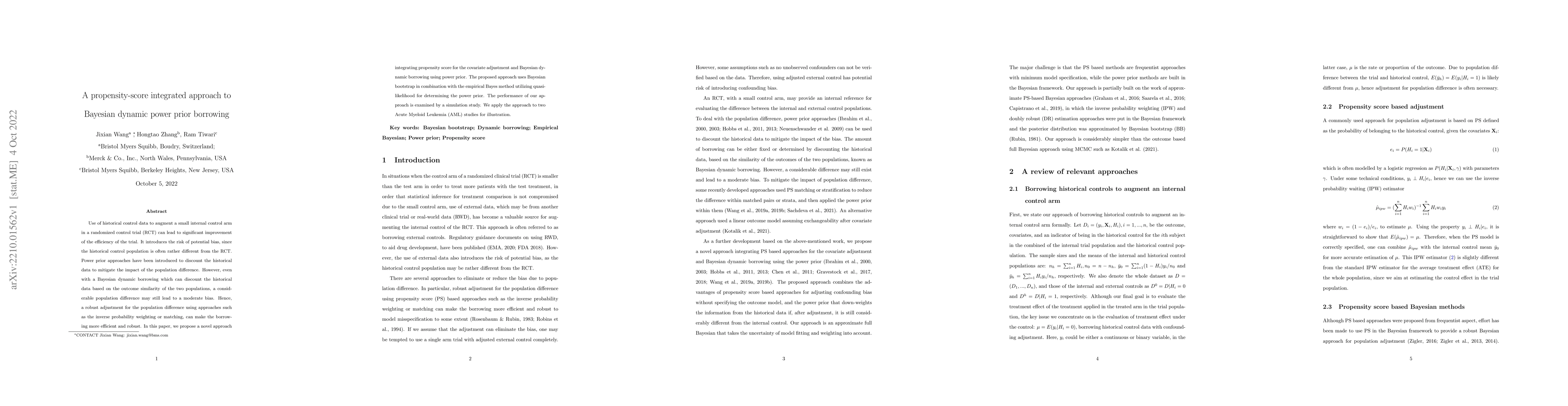 Thumbnail for A Propensity-Score Integrated Approach to Bayesian Dynamic Power Prior
  Borrowing