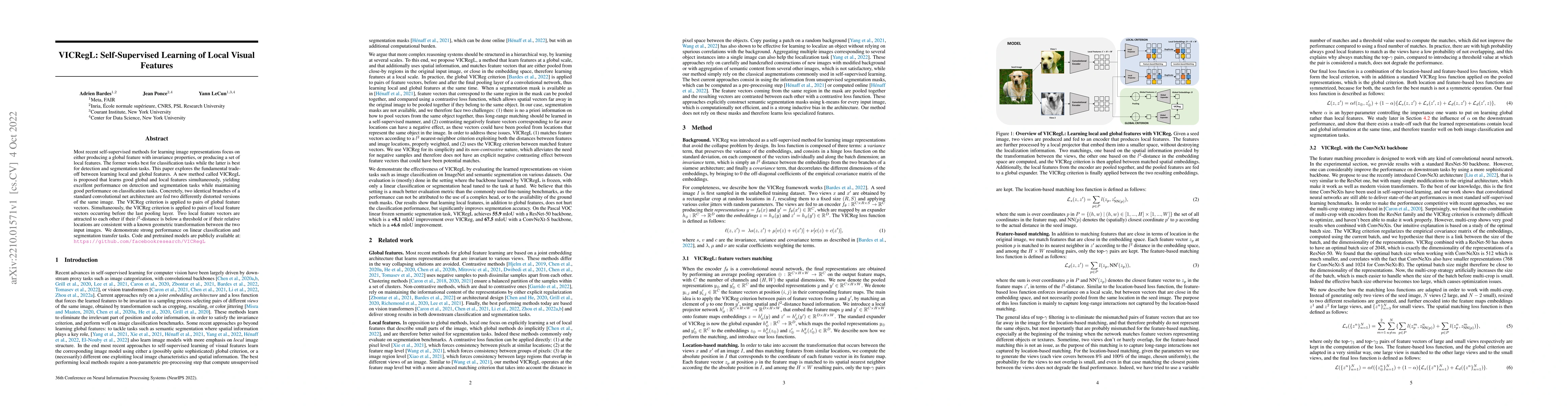 Thumbnail for VICRegL: Self-Supervised Learning of Local Visual Features