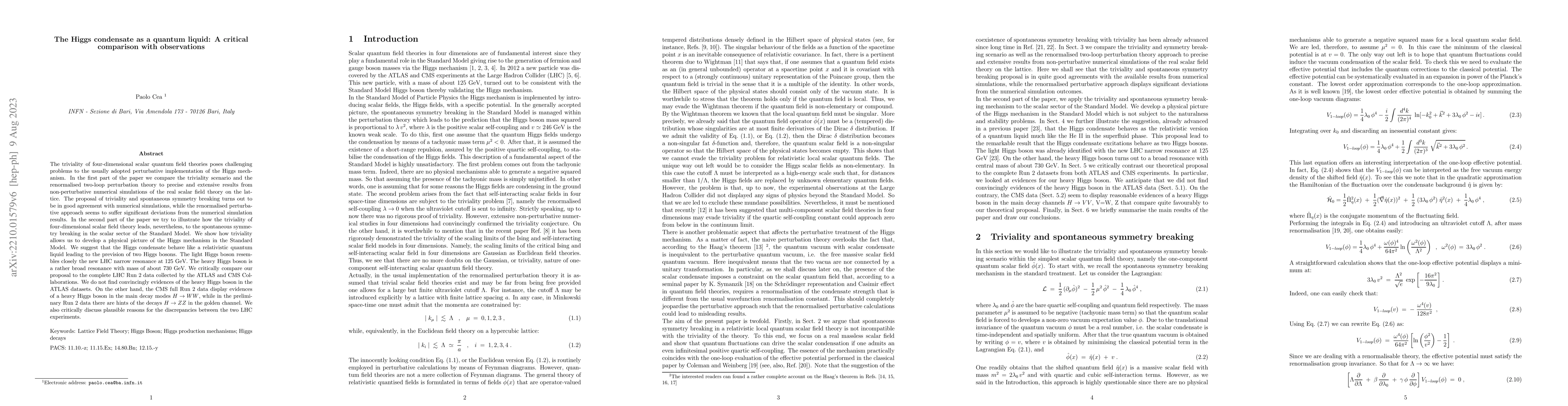 Thumbnail for The Higgs condensate as a quantum liquid: A critical comparison with
  observations